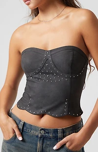Third Charm Skye Faux Leather Studded Strapless Tube Top