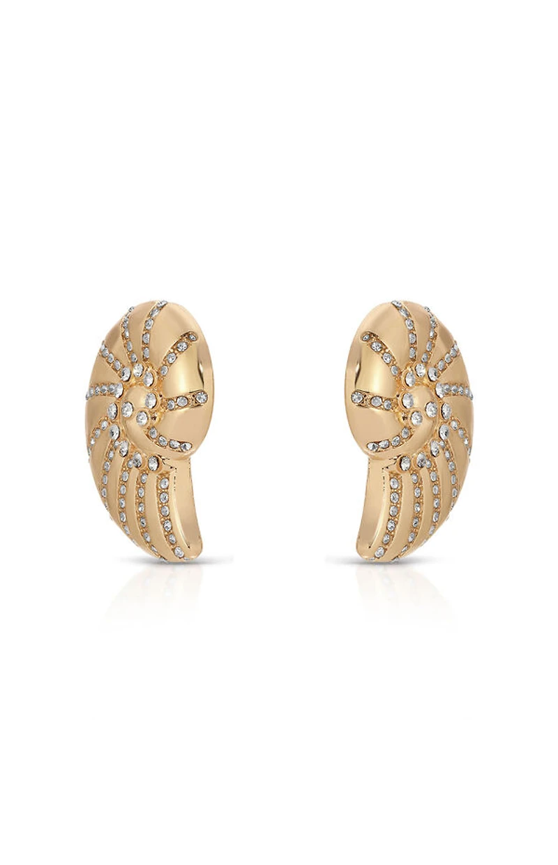 Ettika Crystal Studded Nautilus Shell Earrings