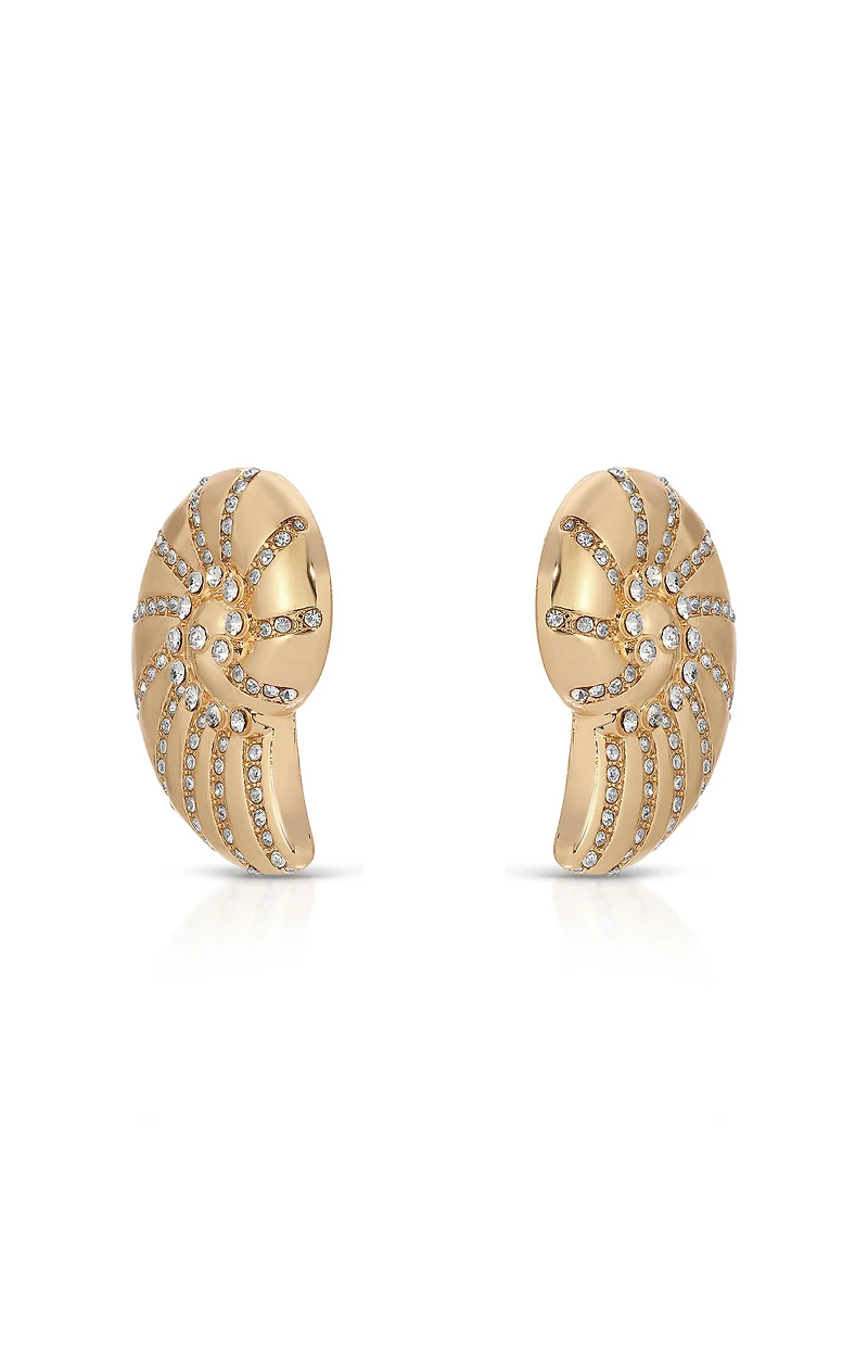 Ettika Crystal Studded Nautilus Shell Earrings