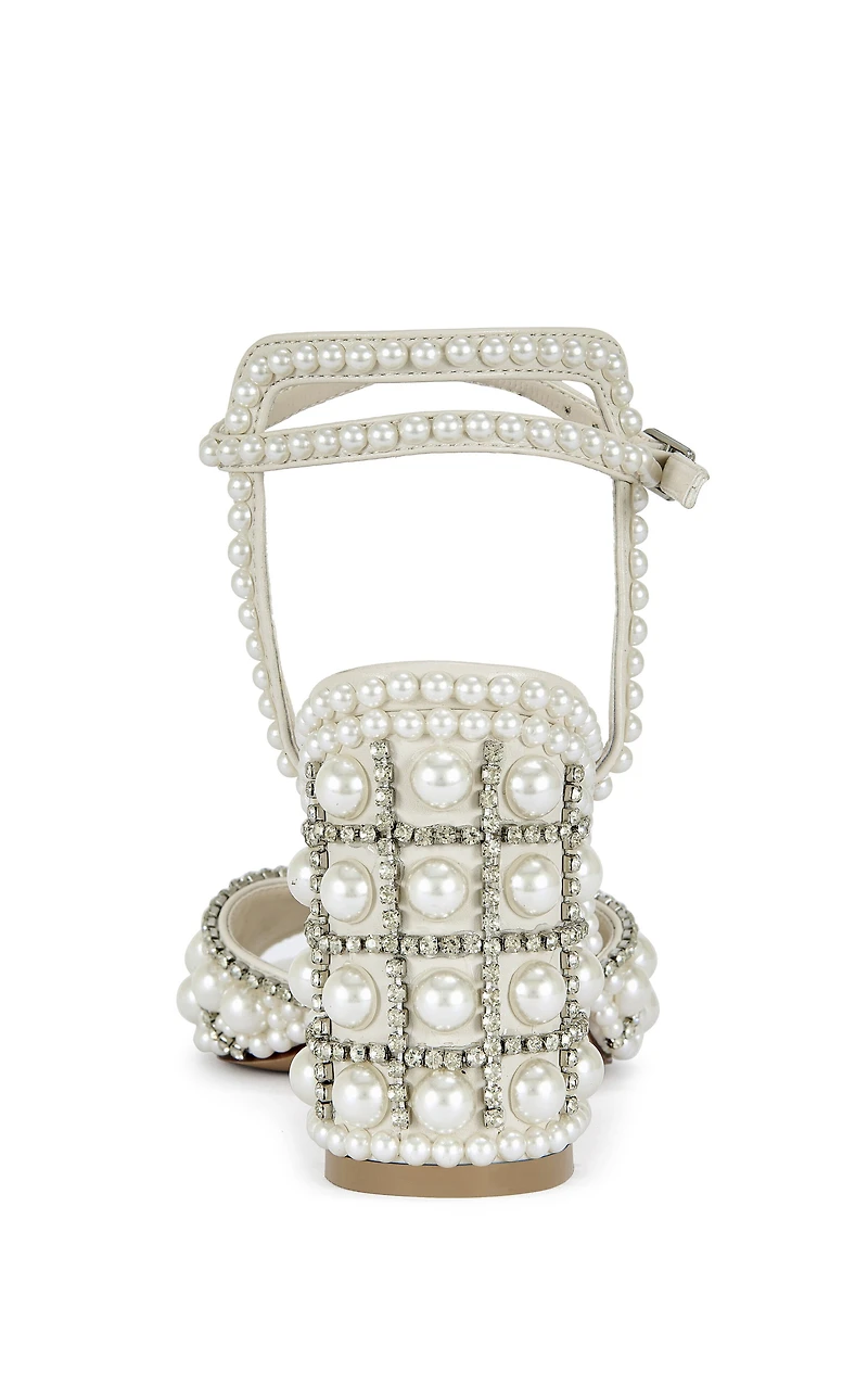 AZALEA WANG Women's Esteva White Pearl Block Sandals