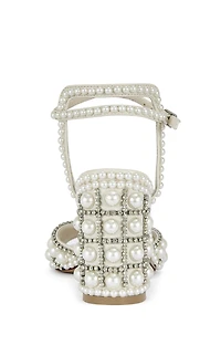 AZALEA WANG Women's Esteva White Pearl Block Sandals