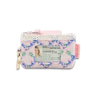 Gingham Floral ID Wallet with Lace Trim