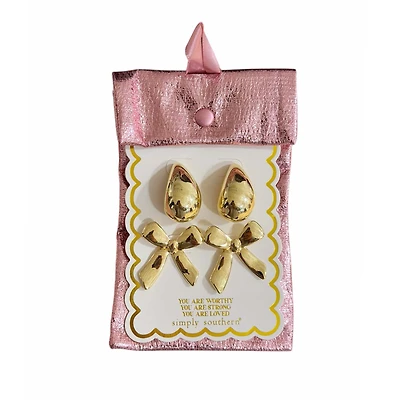 Bow and Teardrop Gold Earring Set
