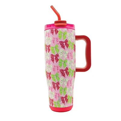 40oz Tumbler in Christmas Polka Dot Bows