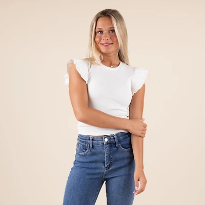 Ribbed Ruffled Crop Tank
