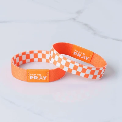 Tap To Pray Wristband Orange and White Checker