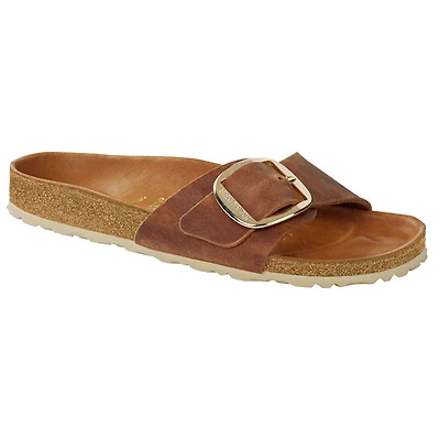 Women's Madrid Oiled Leather Big Buckle Sandals Cognac