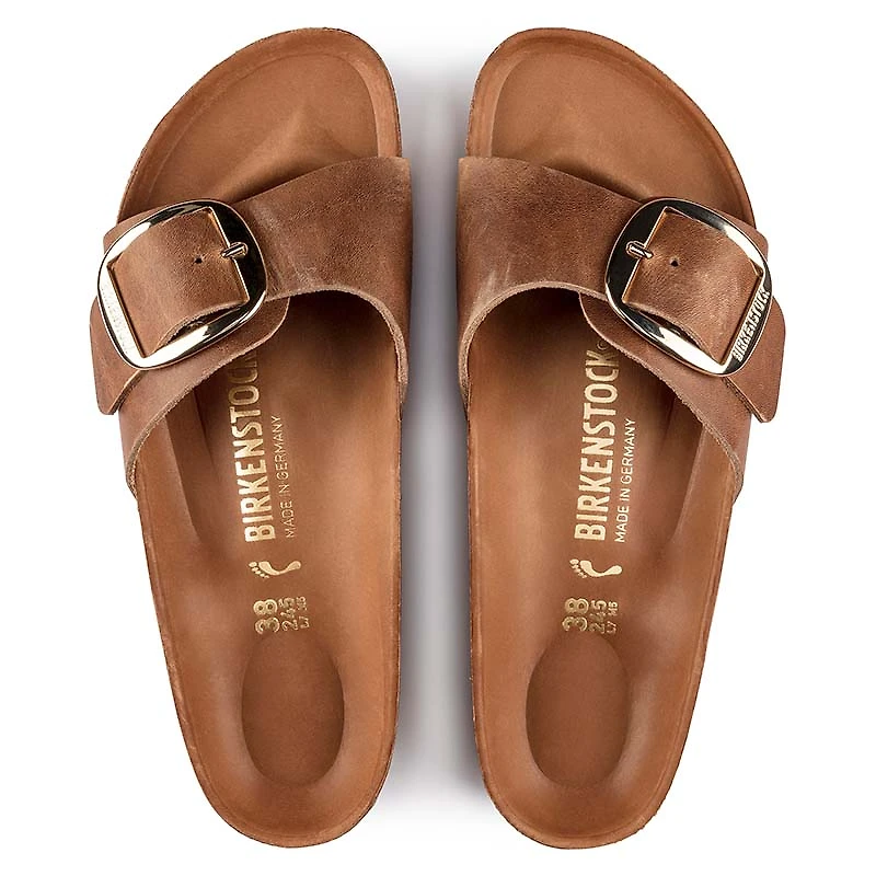 Women's Madrid Oiled Leather Big Buckle Sandals Cognac