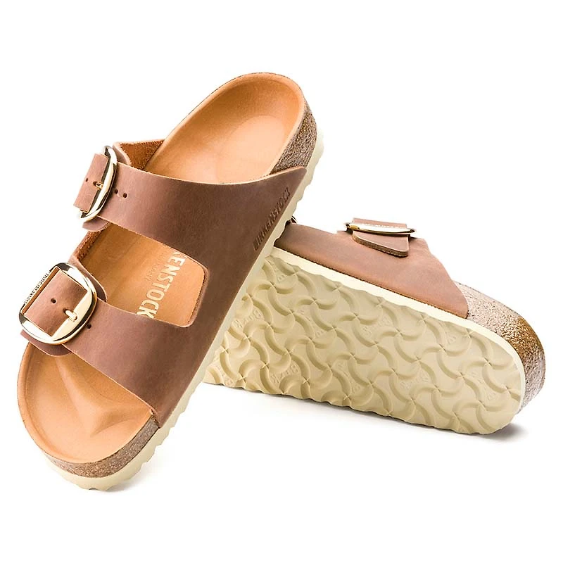 Women's Arizona Oiled Leather Big Buckle Sandals Cognac