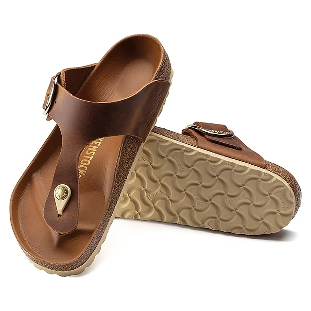 Women's Gizeh Oiled Leather Big Buckle Sandals Cognac