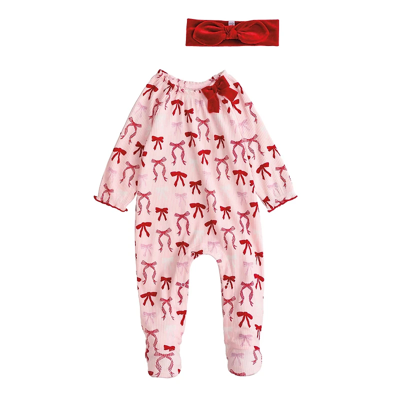 Infant Bow Footed Sleeper with Headband Set