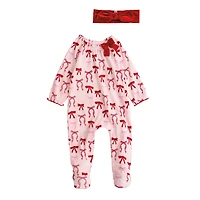 Infant Bow Footed Sleeper with Headband Set