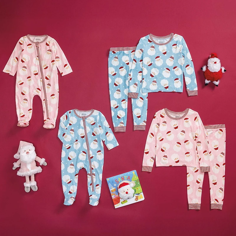 Infant Santa Glow Footed Sleeper Pink