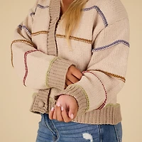 Button Front Stripe Cardigan Sweater