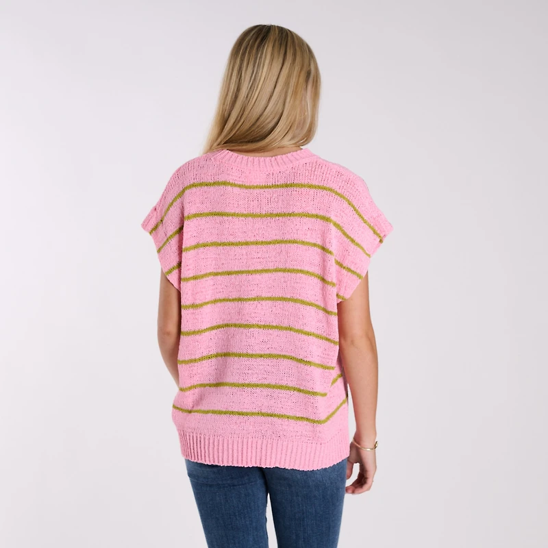 Short Sleeve Stripe Sweater Top