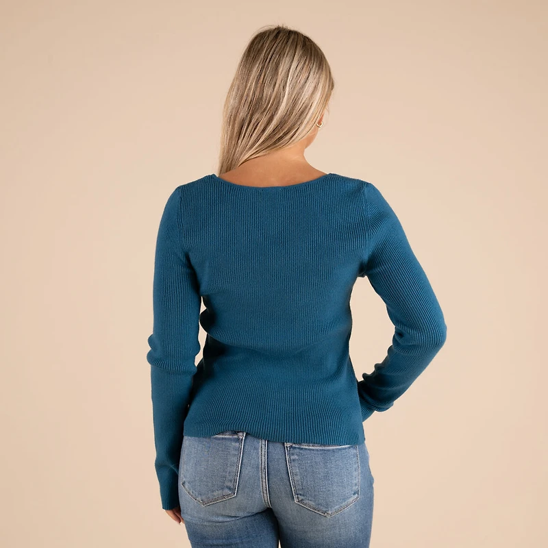 Ribbed V-neck Button Down Long Sleeve Sweater