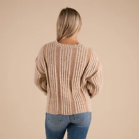Fuzzy Vertical Stripe Crewneck Sweater