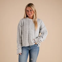 Fuzzy Vertical Stripe Crewneck Sweater