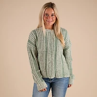 Fuzzy Vertical Stripe Crewneck Sweater