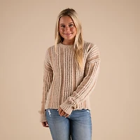 Fuzzy Vertical Stripe Crewneck Sweater
