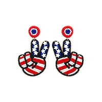 Peace Sign American Flag Beaded Earrings