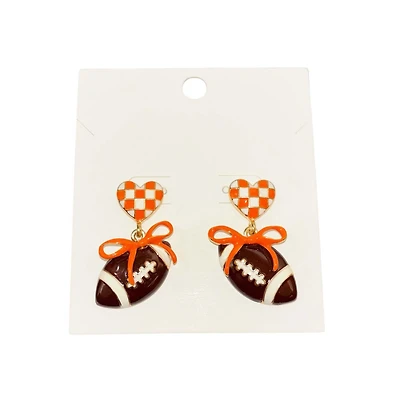 and Checkered Heart and Bow Football Earrings