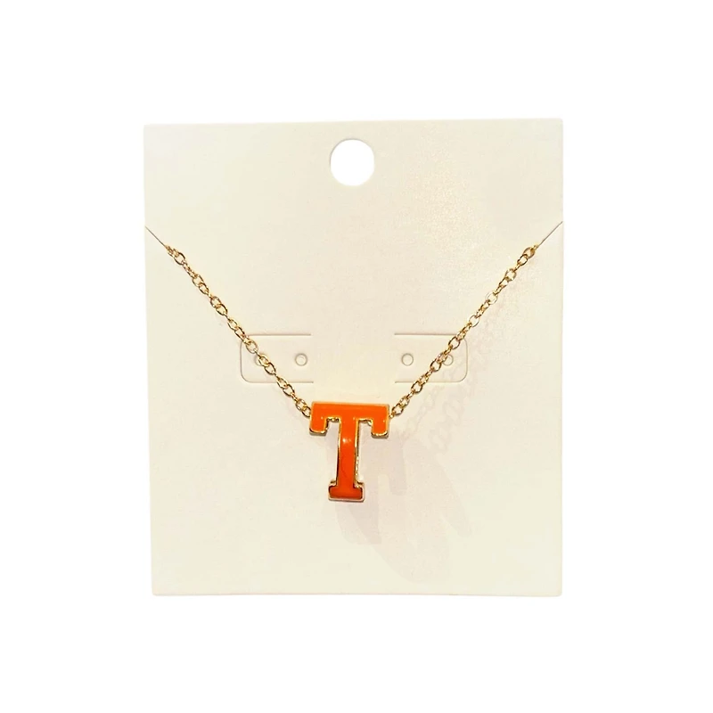 Orange Power T Pendant Gold Necklace