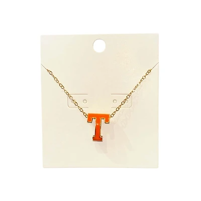Orange Power T Pendant Gold Necklace