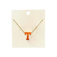 Orange Power T Pendant Gold Necklace