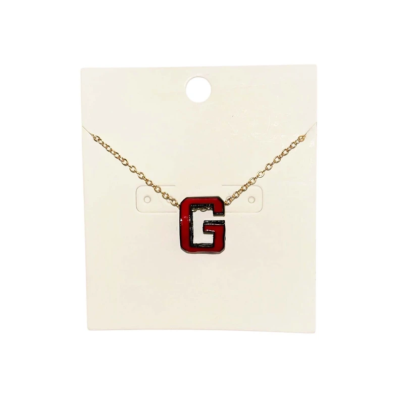 Red and Black G Pendant Gold Necklace