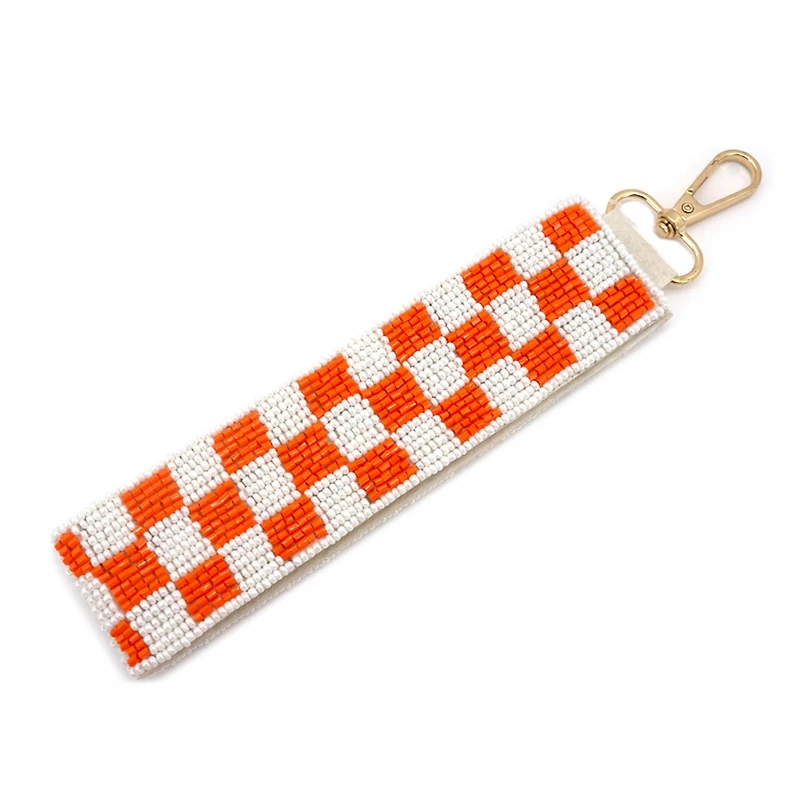 Orange and White Checkered Key Fob