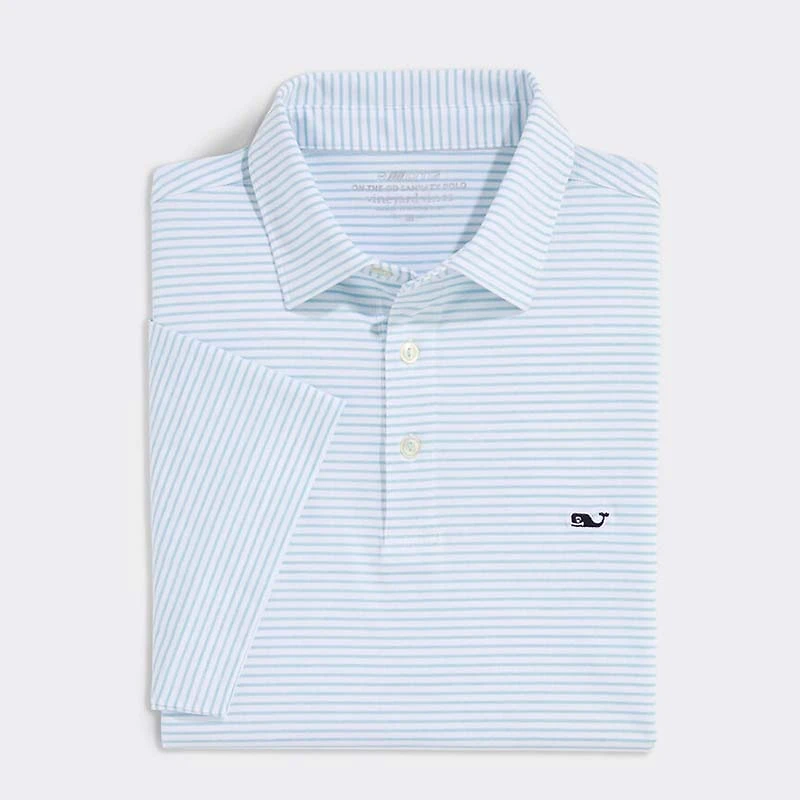 Bradley Stripe Sankaty Polo White and Aqua