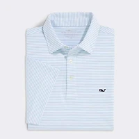 Bradley Stripe Sankaty Polo White and Aqua