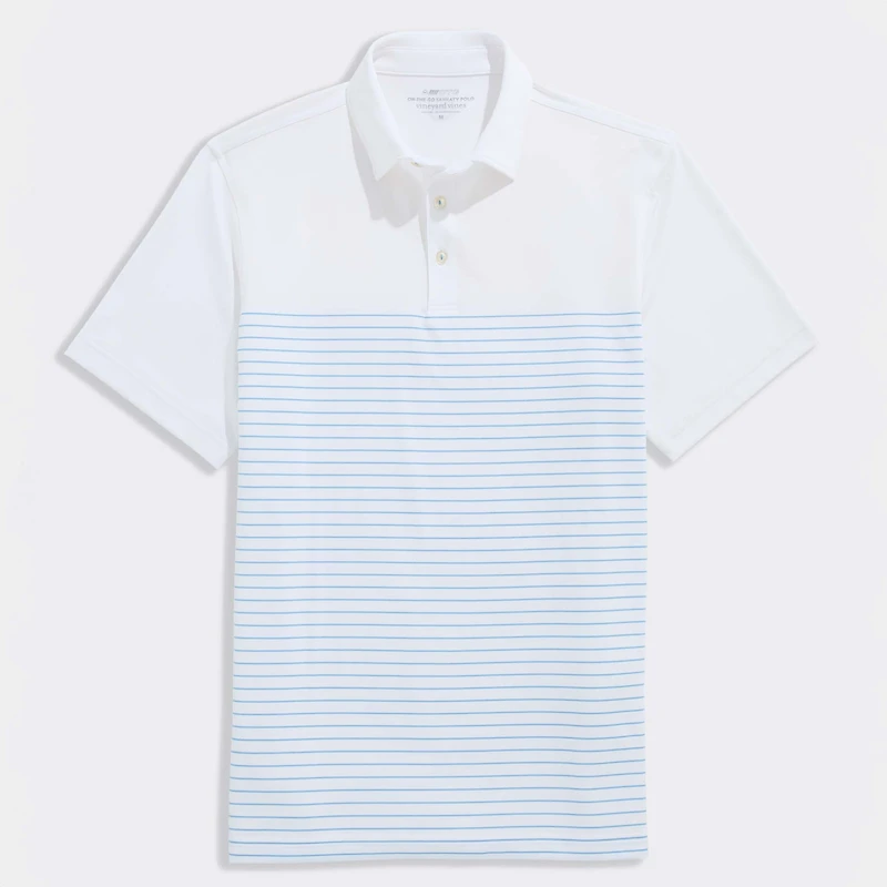 Fairway Breton Stripe Sankaty Polo White and Ocean Breeze