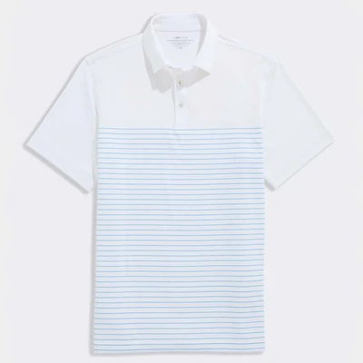 Fairway Breton Stripe Sankaty Polo White and Ocean Breeze
