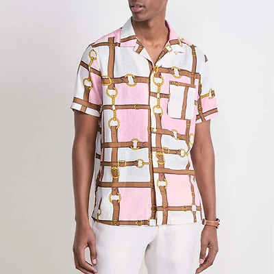 Kentucky Derby Bridle Plaid Short-Sleeve Cabana Shirt