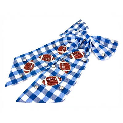 Blue and White Checkered Football Bow