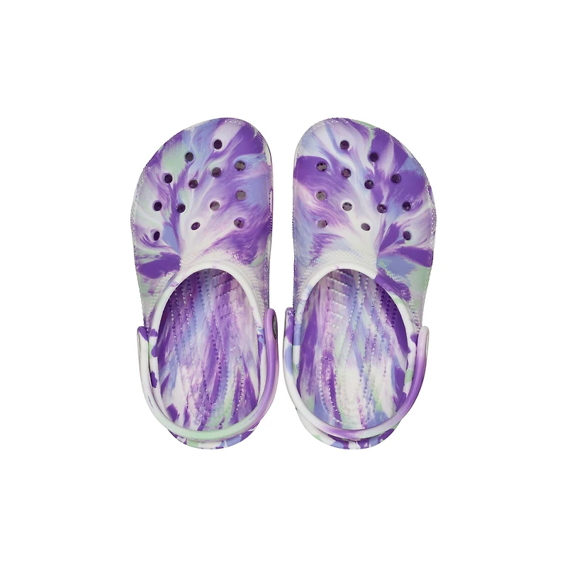 Kids Classic Glow Marbled Clog Purple and White