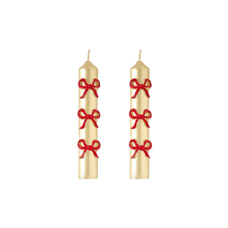 Christmas Bow Mini Taper Candle Set of 2