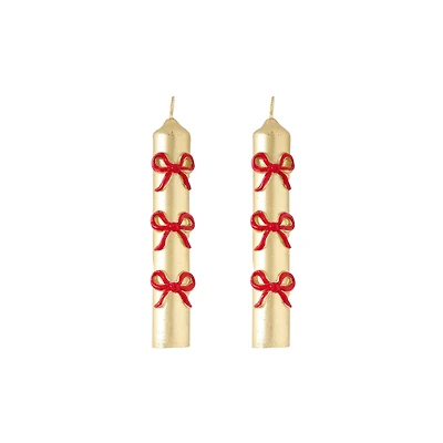 Christmas Bow Mini Taper Candle Set of 2