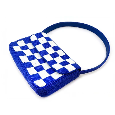 and White Checkered Beaded Handbag
