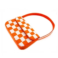 Orange and White Checkered Beaded Handbag