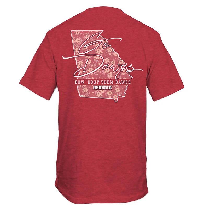 UGA Scripty Floral State Short Sleeve T-Shirt Heather Red