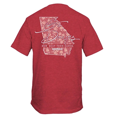 UGA Scripty Floral State Short Sleeve T-Shirt Heather Red