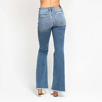 5 Button Distressed Flare Jeans