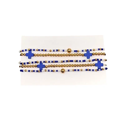 Beaded Bracelet Stack in Blue and White
