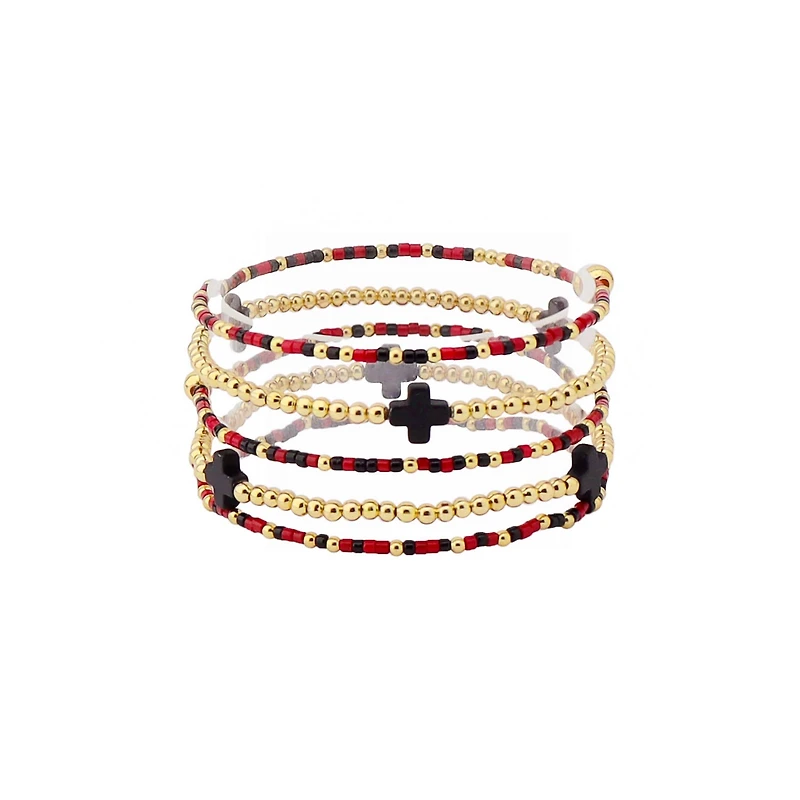 Beaded Bracelet Stack in Garnet Black and Gold