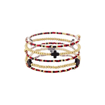 Beaded Bracelet Stack in Garnet Black and Gold
