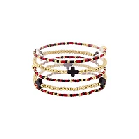 Beaded Bracelet Stack in Garnet Black and Gold