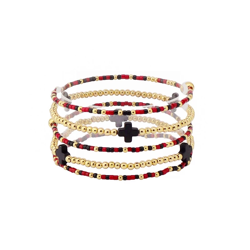 Beaded Bracelet Stack in Red and Black